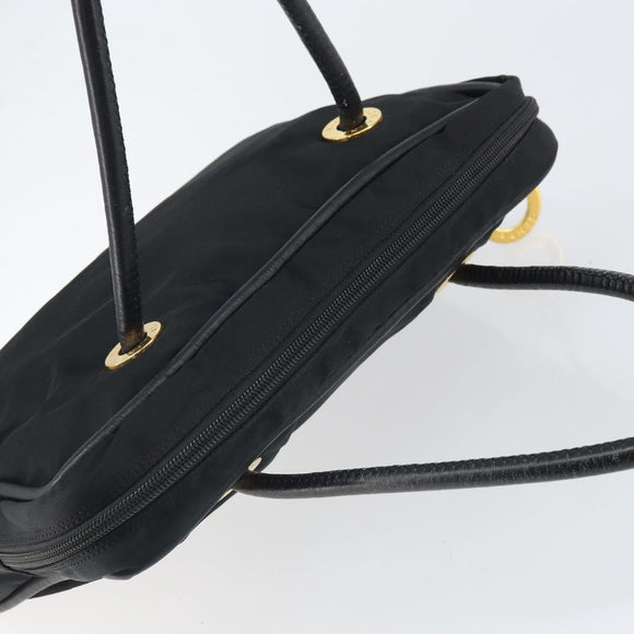 CELINE Circle Hand Bag Nylon Black Gold Auth 168970