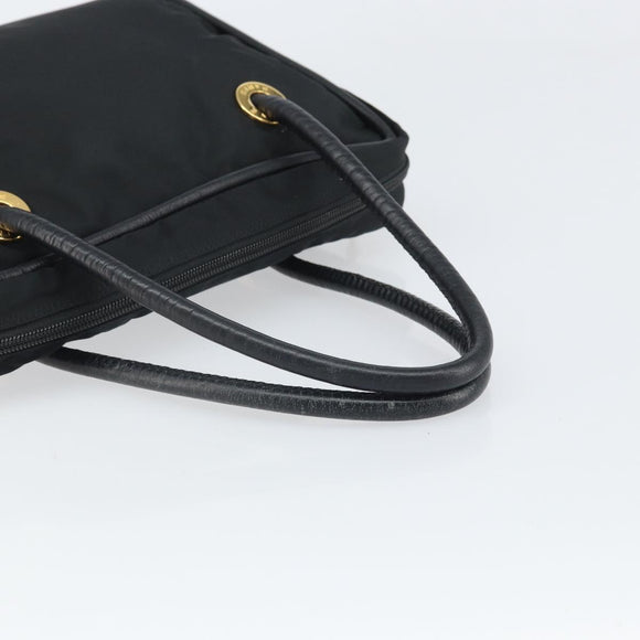 CELINE Circle Hand Bag Nylon Black Gold Auth 168970