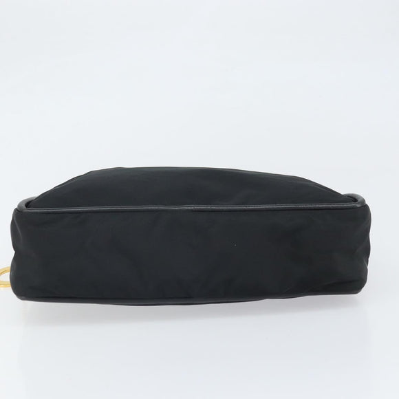 CELINE Circle Hand Bag Nylon Black Gold Auth 168970