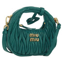 Miu Miu Matelasse Micro Hobo Shoulder Bag Leather Green Gold Auth 168972SM-1