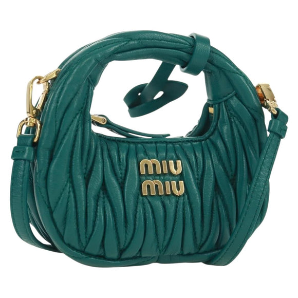 Miu Miu Matelasse Micro Hobo Shoulder Bag Leather Green Gold Auth 168972SM