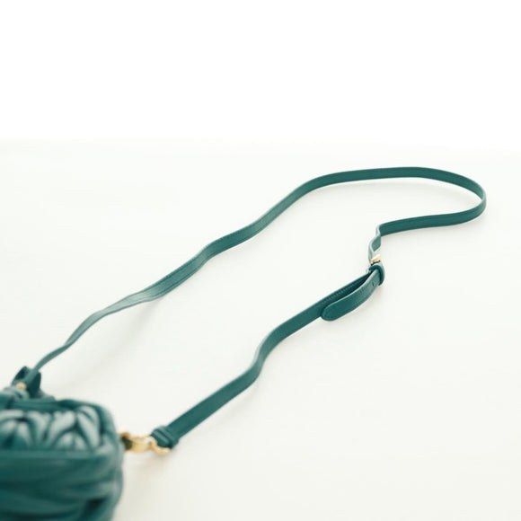 Miu Miu Matelasse Micro Hobo Shoulder Bag Leather Green Gold Auth 168972SM