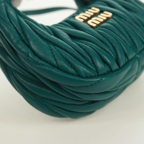 Miu Miu Matelasse Micro Hobo Shoulder Bag Leather Green Gold Auth 168972SM