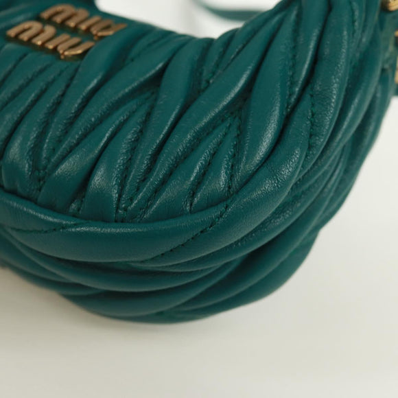Miu Miu Matelasse Micro Hobo Shoulder Bag Leather Green Gold Auth 168972SM