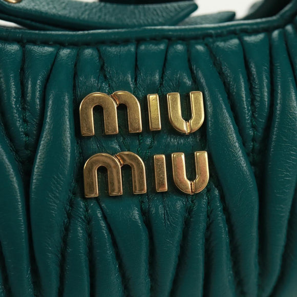 Miu Miu Matelasse Micro Hobo Shoulder Bag Leather Green Gold Auth 168972SM