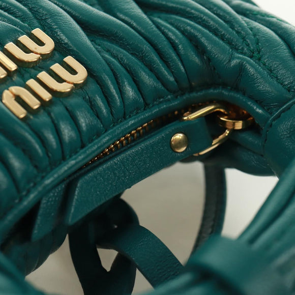 Miu Miu Matelasse Micro Hobo Shoulder Bag Leather Green Gold Auth 168972SM