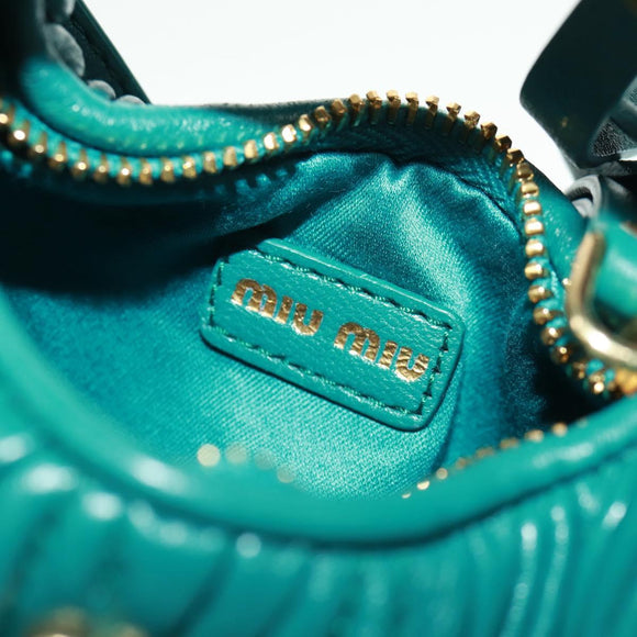 Miu Miu Matelasse Micro Hobo Shoulder Bag Leather Green Gold Auth 168972SM