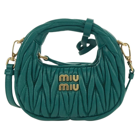Miu Miu Matelasse Micro Hobo Shoulder Bag Leather Green Gold Auth 168972SM
