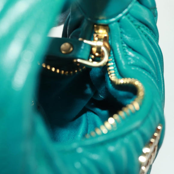 Miu Miu Matelasse Micro Hobo Shoulder Bag Leather Green Gold Auth 168972SM