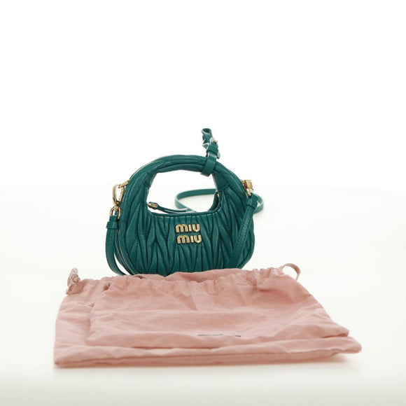 Miu Miu Matelasse Micro Hobo Shoulder Bag Leather Green Gold Auth 168972SM