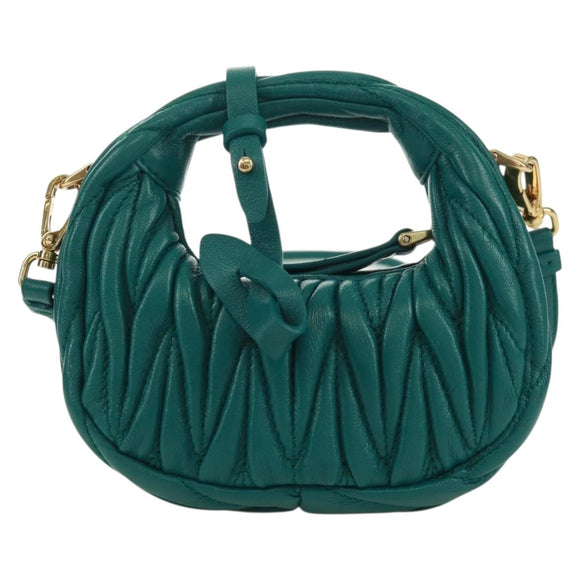Miu Miu Matelasse Micro Hobo Shoulder Bag Leather Green Gold Auth 168972SM