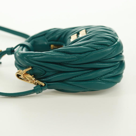 Miu Miu Matelasse Micro Hobo Shoulder Bag Leather Green Gold Auth 168972SM