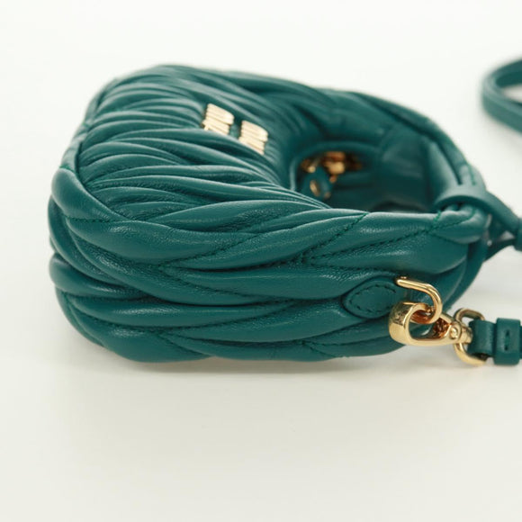Miu Miu Matelasse Micro Hobo Shoulder Bag Leather Green Gold Auth 168972SM