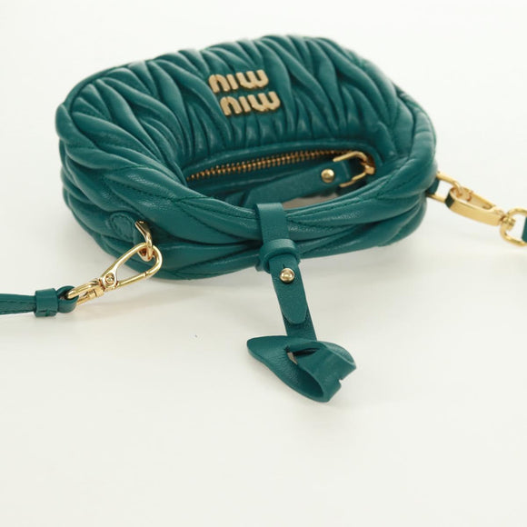 Miu Miu Matelasse Micro Hobo Shoulder Bag Leather Green Gold Auth 168972SM