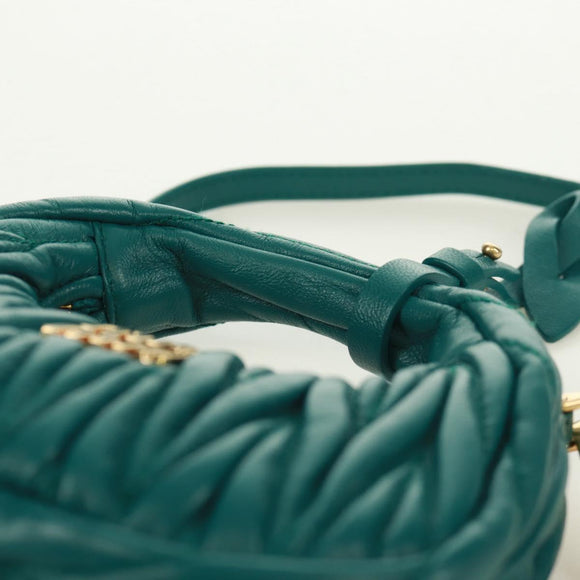 Miu Miu Matelasse Micro Hobo Shoulder Bag Leather Green Gold Auth 168972SM