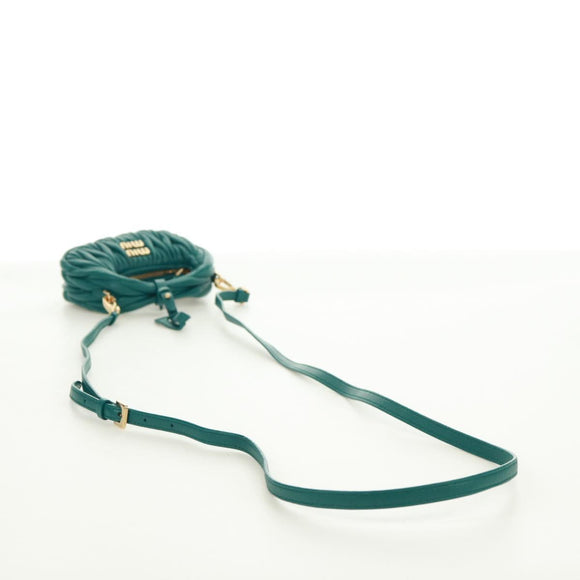 Miu Miu Matelasse Micro Hobo Shoulder Bag Leather Green Gold Auth 168972SM