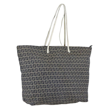 FENDI Zucchino Canvas Tote Bag Navy Silver Auth 168974