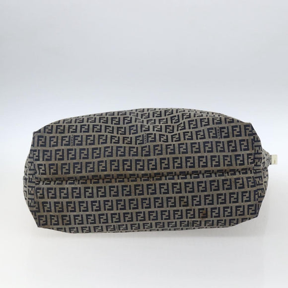 FENDI Zucchino Canvas Tote Bag Navy Silver Auth 168974