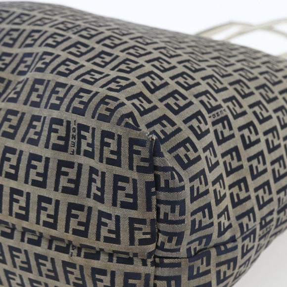 FENDI Zucchino Canvas Tote Bag Navy Silver Auth 168974