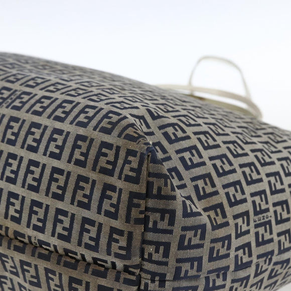 FENDI Zucchino Canvas Tote Bag Navy Silver Auth 168974