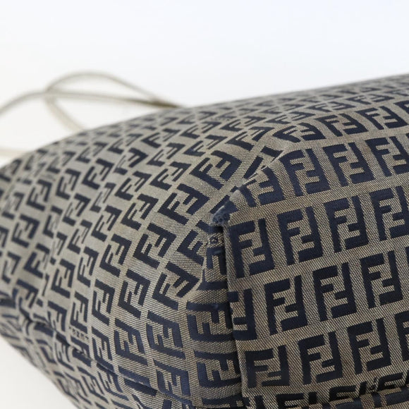 FENDI Zucchino Canvas Tote Bag Navy Silver Auth 168974