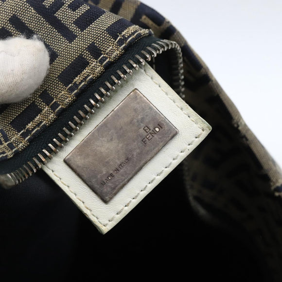 FENDI Zucchino Canvas Tote Bag Navy Silver Auth 168974