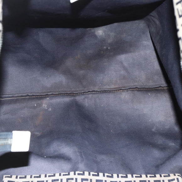 FENDI Zucchino Canvas Tote Bag Navy Silver Auth 168974