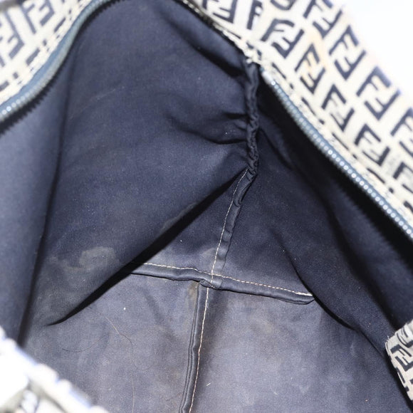 FENDI Zucchino Canvas Tote Bag Navy Silver Auth 168974