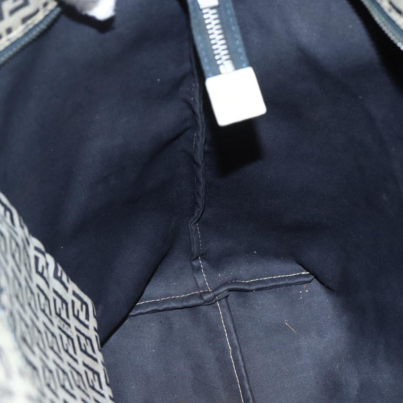 FENDI Zucchino Canvas Tote Bag Navy Silver Auth 168974