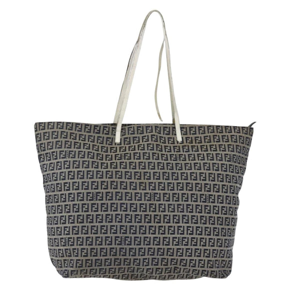 FENDI Zucchino Canvas Tote Bag Navy Silver Auth 168974