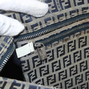 FENDI Zucchino Canvas Tote Bag Navy Silver Auth 168974-22