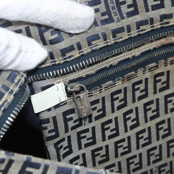 FENDI Zucchino Canvas Tote Bag Navy Silver Auth 168974