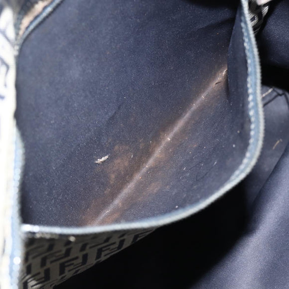 FENDI Zucchino Canvas Tote Bag Navy Silver Auth 168974