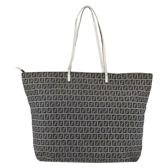 FENDI Zucchino Canvas Tote Bag Navy Silver Auth 168974