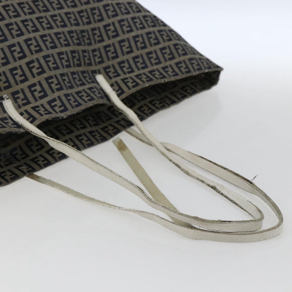 FENDI Zucchino Canvas Tote Bag Navy Silver Auth 168974