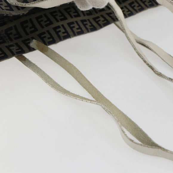 FENDI Zucchino Canvas Tote Bag Navy Silver Auth 168974