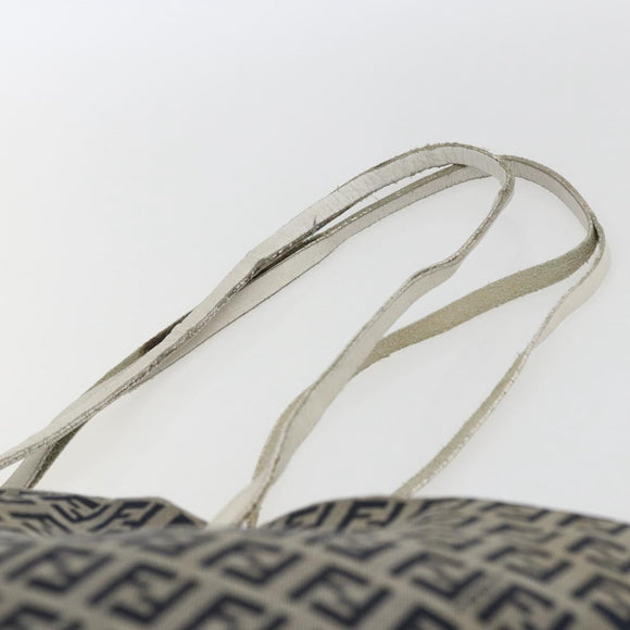 FENDI Zucchino Canvas Tote Bag Navy Silver Auth 168974