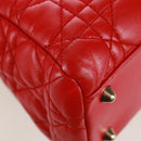 Christian Dior Canage Chain Tote Bag Lamb Skin Red Gold Auth 168978M-13