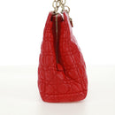 Christian Dior Canage Chain Tote Bag Lamb Skin Red Gold Auth 168978M-5