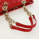 Christian Dior Canage Chain Tote Bag Lamb Skin Red Gold Auth 168978M-7
