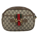 GUCCI GG Supreme Web Sherry Line Shoulder Bag PVC Beige Gold Auth 169012-13