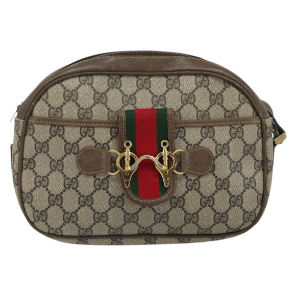 GUCCI GG Supreme Web Sherry Line Shoulder Bag PVC Beige Gold Auth 169012