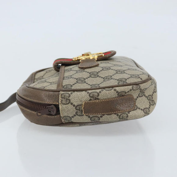 GUCCI GG Supreme Web Sherry Line Shoulder Bag PVC Beige Gold Auth 169012