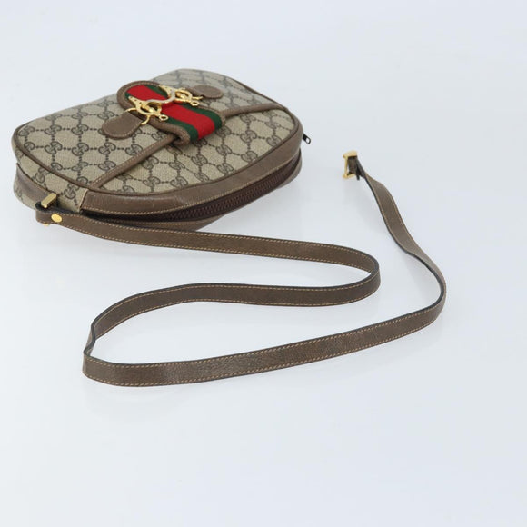 GUCCI GG Supreme Web Sherry Line Shoulder Bag PVC Beige Gold Auth 169012