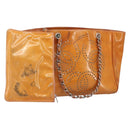 CHANEL Chain Tote Bag Patent leather Orange Silver CC Auth 169018-1