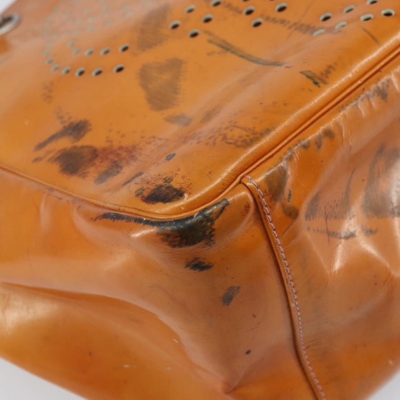 CHANEL Chain Tote Bag Patent leather Orange Silver CC Auth 169018