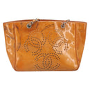 CHANEL Chain Tote Bag Patent leather Orange Silver CC Auth 169018-13