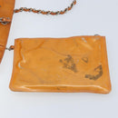 CHANEL Chain Tote Bag Patent leather Orange Silver CC Auth 169018-21