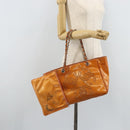 CHANEL Chain Tote Bag Patent leather Orange Silver CC Auth 169018-24