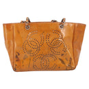 CHANEL Chain Tote Bag Patent leather Orange Silver CC Auth 169018-2